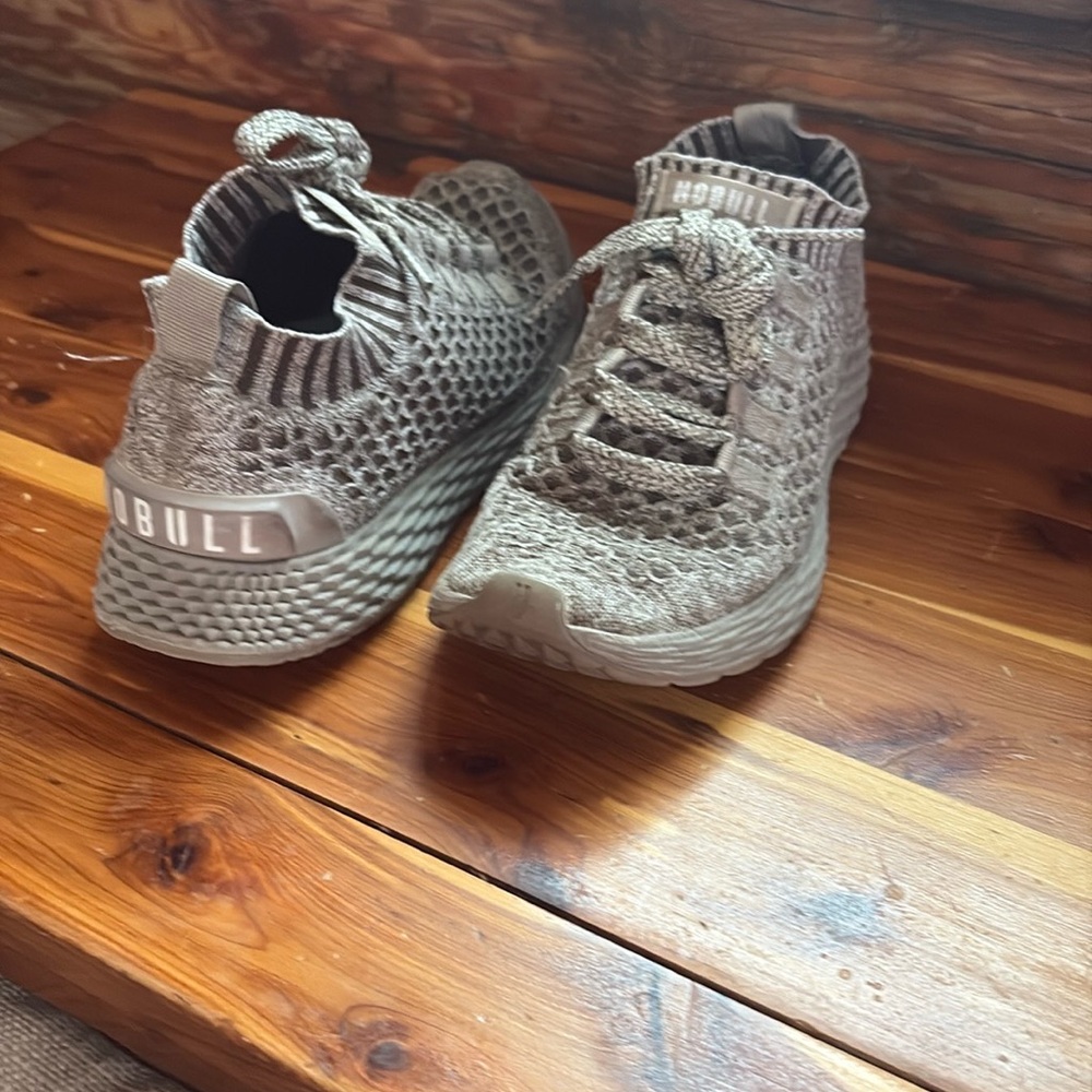 NOBULL Knit Lace-Up Sneakers in Taupe
